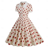 preiswerte Kleider-1950er Retro Vintage Rockabilly Midlänge Swing-Kleid Ausgestelltes Kleid Kurze Ärmel Tupfen Tailliert und ausgestellt Kostüm Damen Karneval Valentinstag Lässig Heimkehr Retro-Mottoparty Erwachsene