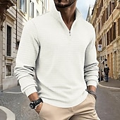 economico Polo classica da uomo-Per uomo Magliette Polo a Nido d'Ape Polo Vacanza Streetwear Zip a un quarto Manica Lunga Moda Essenziale Tinta unica Jacquard Primavera Autunno Vestibilità regolare Nero Bianco Vino Verde militare