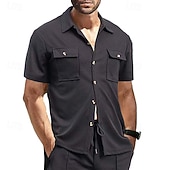 preiswerte Arbeitshemden für Herren-Herren Hemd Waffelhemd Freizeithemd Knopfhemd Schwarz Weiß Burgunderrot Dunkelgrün Kaki Kurzarm Einfach Hemdkragen Lässig Täglich Fronttasche Bekleidung Elegant Mode Lässig