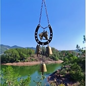 cheap Wall Sculptures-A Lucky Horseshoe Owl Wind Chime, Outdoor Iron Art Love Wind Chime, Vintage Horseshoe Design, Valentine's Day Iron Nail Wind Chime Home Decoration for Good Luck in Love, Perfect Garden Ornament