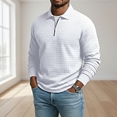 baratos Polo Clássico Masculino-Homens Camisas Polo Waffle Textura Casual Ao ar livre Com Zíper Quarter Zip Manga Longa Moda Moderno Côr Sólida Textura Zip Up Primavera &amp; Outono Todas as Estações Normal Preto Branco Vinho Azul