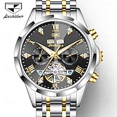 halpa Mekaaniset kellot-OLEVS miesten automaattikello nahkahihna kalenteri luurankokellotaulu trendiklassikko vedenkestävä Moonswatch rannekello 7009