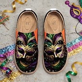 economico Scarpe da donna-Scarpe Slip-On in Tela con Stampa di Maschere da Carnevale da Donna per Mardi Gras - Calzature Festive e Leggere con Vestibilità Larga per Parate Celebrazioni in Strada Feste a Tema e Uscite Estive