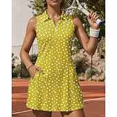 tanie Sukienka damska-Damskie Kropka Sukienka do tenisa Sukienka sportowa Bez rękawów Nadruk Oddychający Bransoletka tenisowa Golf Badminton Kołnierz polo Kołnierz zapinany na zamek Sukienka Ziemisty żółty Ciemnoróżowy