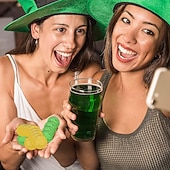 tanie Dzień Świętego Patryka-Złote monety na dzień św. Patryka - 100/200 sztuk złotych zielonych monet na szczęście, plastikowe monety koniczyna skrzat, moneta z 3-listną koniczyną do dekoracji i upominków na imprezę