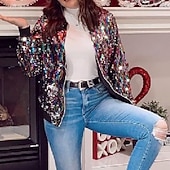 זול חולצות-רטרו\וינטאג' שנות ה-80 חליפות ובלייזרים שרוולים ארוכים דיסקו פאייטים תחפושות בגדי ריקוד נשים האלווין (ליל כל הקדושים) קרנבל הצגה מצעד הגאווה חודש הגאווה מבוגרים מעיל