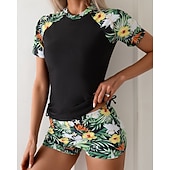 Χαμηλού Κόστους Rash Guards One Pieces-Γυναικεία Προστατευτικά Μαγιό με φλοράλ print Μαγιό Φλοράλ Πολύ Ελαφρύ (UL) Προστασία UV Ελαστικό Κοντομάνικο Μαγιό Σέρφινγκ Ψαροντούφεκο Καλοκαίρι