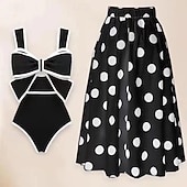 levne Jednodílné plavky-Ženské jednodílné plavky monokini sukně kontrola břicha vysoký pas štíhlé bez zad dovolená plážová móda puntíkované výstřih ve tvaru V bez rukávů