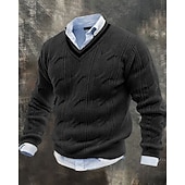 baratos suéter pulôver masculino-Homens Suéter Pulôver suéter Suéter de malha Estriado Tricotar Tops regulares Tricotado Côr Sólida Decote V Moda Roupa de rua Casual Roupa Diária Roupa Outono Inverno Preto Branco M L XL