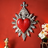 זול פסלי קיר-לב קדוש עם חץ לוהט לקישוט קיר, קישוט תלייה דתי בעבודת יד משרף, קישוט קיר רקע בסגנון אירופאי לבית, מלון &amp;אבזרי צילום