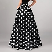 abordables Jupes décontractées-Femmes Mode Occasionnel Maxi Taille haute Jupes À pois Avec Poches Micro-Élastique Quotidien Rue Noir Rouge Bleu de minuit Été