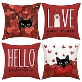 halpa Heitä tyynyt, insertit ja kannet-Ystävänpäivän kissakuvioinen tyynynpäällinen, sydänkuvioinen koristetyyny, täydellinen sohvalle, olohuoneeseen, makuuhuoneeseen, ihanteellinen romanttisen lomatunnelman luomiseen ja viihtyisään