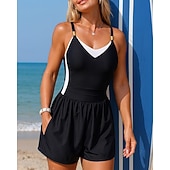 tanie Rash guardy One Piece-Damskie Strój kąpielowy One Pieces Kostium kąpielowy z wysokim stanem i marszczeniami Blokowanie kolorów Elastyczny Bez rękawów Kąpielówki Surfing Nurkowanie z rurką Pływacki Lato