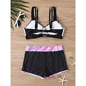 billige Bikinisett-Dame Bikini 2 Delt Badedrakt Boho Shorts Slim Uten Rygg Ferie Strand Bekledning Fargeblokk Geometrisk V Hals Uten Ermer Badedrakter
