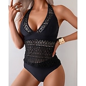 Недорогие Серфинг Танкини и Бикини-Жен. Рашгард Двухсекционный купальник Рашгард Однотонный Купальники Черный УПФ 50+ Без рукавов - Серфинг Пляж  Плавание Лето