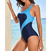 baratos Rash Guards de Uma Peça-Mulheres Roupa de banho Maiôs One Pieces Bloqueio de cores Elástico Sem Manga Roupa de Banho Surfe Snorkeling Natação Verão