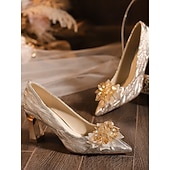 cheap Mother of Bride/Groom-Women's Elegant Block Heel Pumps with Floral Embellishment, Comfortable Formal Shoes for Mother of the Bride at Church Weddings