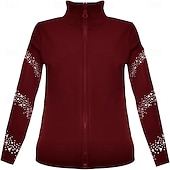 お買い得  フィギュアスケート用ジャケットとベスト-フィギュアスケート フリース ジャケット レディース ガールズ アイススケート ジャケット トップス ブラック ストレッチ トレーニング 競技 スケートウェア 保温 暖かい クリスタル/ラインストーン 長袖 アイススケート フィギュアスケート