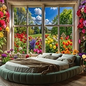 cheap Wall Tapestries-Tapestry Banners Blanket Flower Window 3D Bedroom Living Room Dorm Teens Room College Dorm Wall Porch Home Decor