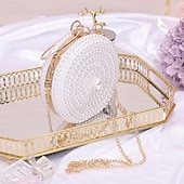 cheap Wallets-Women's Wallet Evening Bag Evening Bag Coin Purse Leather Party Wedding Party Pearls Solid Color Gold / White Almond