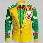 baratos Camisa Vintage-Carnaval Homens Palhaço Carnaval Design de gola falsa e terno Camisa Social camisa de botão Manga Longa Moda Casual Festa Feriado Primavera Outono Aberto para a Lateral Impressão 3D camisas de