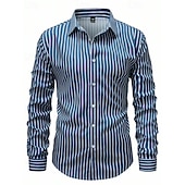 economico Geometrica-Per uomo Camicia Camicia casual Camicia con Bottoni Blu Nero Verde chiaro Rosa Verde Manica Lunga Strisce verticali Bavero Casuale Quotidiano Abbigliamento Moda Casual Confortevole