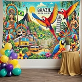 abordables Tapices de pared-Mardi Gras tapiz Carteles Manta Guacamayo Parrot Río de Janeiro Lujo Colorido 3D Fiesta Sala Fondos de disparos Baile de Máscaras Decoración del hogar