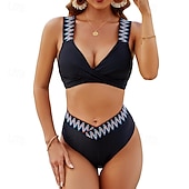 baratos Surfistas Tankinis &amp; Bikinis-Mulheres Maiô de duas peças Biquíni de cintura alta com franzidos Boho Elástico Sem Manga Roupa de Banho Surfe Praia Férias Verão