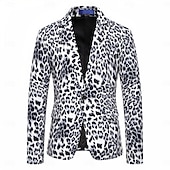 Χαμηλού Κόστους Ανδρικά Κλασικά Σακάκια-Ανδρικά Μπλέιζερ Causal Πάρτι Επίδοση Τσέπη Των ζώων Τολμηρός Όλες οι εποχές POLY Λεοπάρ Τσέπη Leopard Εκτύπωση Μοντέρνα Μονόπετο Ενός Κουμπιού Χρωματιστή ζακέτα Λευκό Κίτρινο