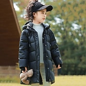 abordables Veste en duvet et parka pour filles-Doudoune Enfants Fille Couleur Unie Sports Avec Poches Extérieur Polyester Manteau Vêtements d'extérieur 5-12 ans Hiver Noir