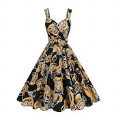 economico Vestiti-Anni 1950 Retrò Vintage Midi Abito Swing Vestito Svasato Senza maniche Aderente &amp; Svasato Costume Per donna Carnevale San Valentino Casuale Ritorno a casa Festa a tema retrò Adulti Vestito Primavera