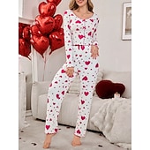 preiswerte Valentinstag Schlaf &amp; Lounge-Damen Schlafanzug Set Lässig Komfort Herz Elastischer Bund Hose Täglich Heim Langarm Quadrathals Blau Schwarz Rosa Rote Purpur Sommer Frühling Normale Passform
