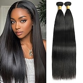 cheap 2 pacotes de fios de cabelo humano-Brazilian Human Hair 1B # Natural Black Color X-Yaki Straight Human Hair 2 Bundle 10-28 inches