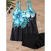 abordables Tankinis-Maillot de bain tankini 2 pièces femme palmiers short contrôle du ventre taille haute slim dos nu vacances plage dégradé géométrique col en U sans manches