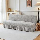 halpa Futon sohva kansi-2 eri kokoa hameen helmatyylinen jacquard-kangas käsinojaton vuodesohvan päällinen sohvan uudenvuoden koristepäälliset joustava suoja joustava penkin päällinen