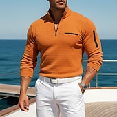 economico Polo Classico da Uomo-Per uomo Magliette Polo a Nido d'Ape Testurizzato Casuale Sport &amp; Outdoor Con cerniera Zip a un quarto Manica Lunga Moda Moderno Con zip Tasca Primavera Autunno Primavera &amp; Autunno Vestibilit