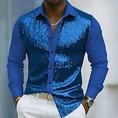 billiga herrskjorta med knäppning-Herr Skjorta Sommarskjorta Casual skjorta Strandskjorta Knapp upp skjorta Blå Purpur Långärmad Ensfärgat Kavajslag Dagligen Semester Paljett Kläder Mode Ledigt Bekväm