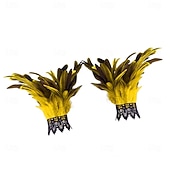 abordables Accesorios-Carnaval 2026 Accesorios de Samba del Carnaval de Río Puños de Muñeca de Plumas Negras para Mujeres Puños de Raso de Encaje Disfraz de Actuación Festival Brasil