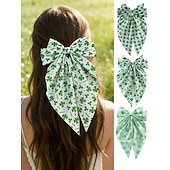 Χαμηλού Κόστους αξεσουάρ-Γυναικείο σετ 3 κλιπ μαλλιών με φιόγκο τριφύλλι για την ημέρα του Αγίου Πατρικίου, oversized ιρλανδέζικες πράσινες κορδέλες, εορταστικά αξεσουάρ μαλλιών με τριφύλλι για γυναίκες &amp;κορίτσια, ιδανικά για