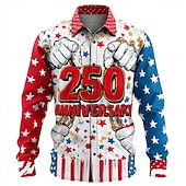  Per uomo 4 luglio, 250° anniversario degli Stati Uniti Bandiera degli Stati Uniti Patriottico Camicia Camicia con Bottoni Manica Lunga Vintage Retrò Ferie Casual Quotidiano Primavera Autunno Collo
