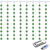 billige USB-drevet-Irsk kløverlignende gardinlyslenke til St. Patricks dag, 3 m bredde, grønt lys, USB-drevet, 8 funksjoner med fjernkontroll, innendørs soverom, stue, balkong, festdekorasjon
