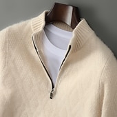 preiswerte Wollpullover für Herren-Hochwertiger Herrenpullover aus reiner Wolle und Kaschmir mit Viertelreißverschluss, klassischer Strickpullover, weich, warm und atmungsaktiv.