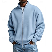 preiswerte Einfache Sweatshirts-Herren Sweatshirt Waffel-Sweatshirt Pullover Kapuzensweatshirt Pullover Sweatshirt mit durchgehendem Reißverschluss Aprikose Schwarz Weiß Hellgrün Armeegrün Stehkragen Einfach Strukturiert Lässig