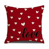 cheap Throw Pillows,Inserts &amp; Covers-Valentine's Day Couple Heart Pillow Cover, Red "LOVE" Letter Print Decorative Cushion, Perfect for Sofa, Living Room, Bedroom, Ideal for Romantic Valentine's Day Home Decor