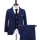 economico Abiti e Outfit per Portatori di Fedi-Completo da fedi nuziali per bambini, 4 pezzi, blazer &amp;gilet &amp; pantaloni  &amp;cravatta ragazzo abito formale casual esterno festa moda fresco basic tinta unita blu nero poliestere