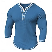 baratos Camiseta de malha waffle-Homens Camiseta Camisa Waffle Henley Camisa Henley T-shirt Manga Longa Decote V Henley Primavera &amp; Outono Todas as Estações Bloco de cor Moda Designer Básico Patchwork duas peças falsas Casual Férias