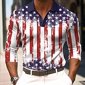  4. Juli 2026 250. Herren Amerikanische US-Flagge Polo Langarm Polo-Shirts Revers Lässig Straße Alltagskleidung Festival-Outfit 3D-Druck Knöpfe Frühling Herbst Winter Blau Blau 1 Blau 3#