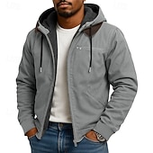 economico Felpa con cappuccio in pile-Per uomo Felpa con cappuccio Felpa con cappuccio a zip intera Felpa con cappuccio in pile Felpa con cappuccio foderata in pile Blu Marrone Verde Grigio Con Cappuccio Semplice Patchwork Blocco di