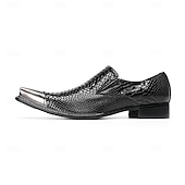 cheap Premium Leather Loafers-Men's Black Crocodile Print Leather Loafers, Premium Quality with Gold Toe Cap, Perfect for Formal Wear