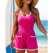 Χαμηλού Κόστους Rash Guards One Pieces-Γυναικεία Μαγιό Ολόσωμα κομμάτια Ψηλόμεσο μαγιό με ρουχισμό Μονόχρωμο Ελαστικό Αμάνικο Μαγιό Σέρφινγκ Ψαροντούφεκο Κολύμβηση Καλοκαίρι